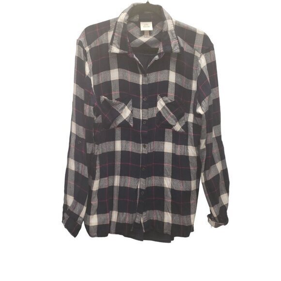 Knox Rose Plaid Flannel Womens Shirt Size XXL Blue‎ Cream Pre-Owned - Picture 1 of 10